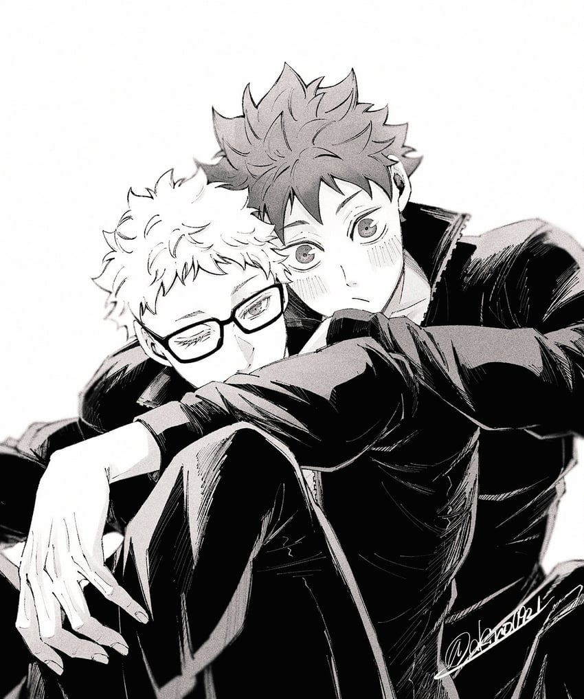 hinata shouyou and tsukishima kei (haikyuu!!) drawn by shiki_(shiki_no)