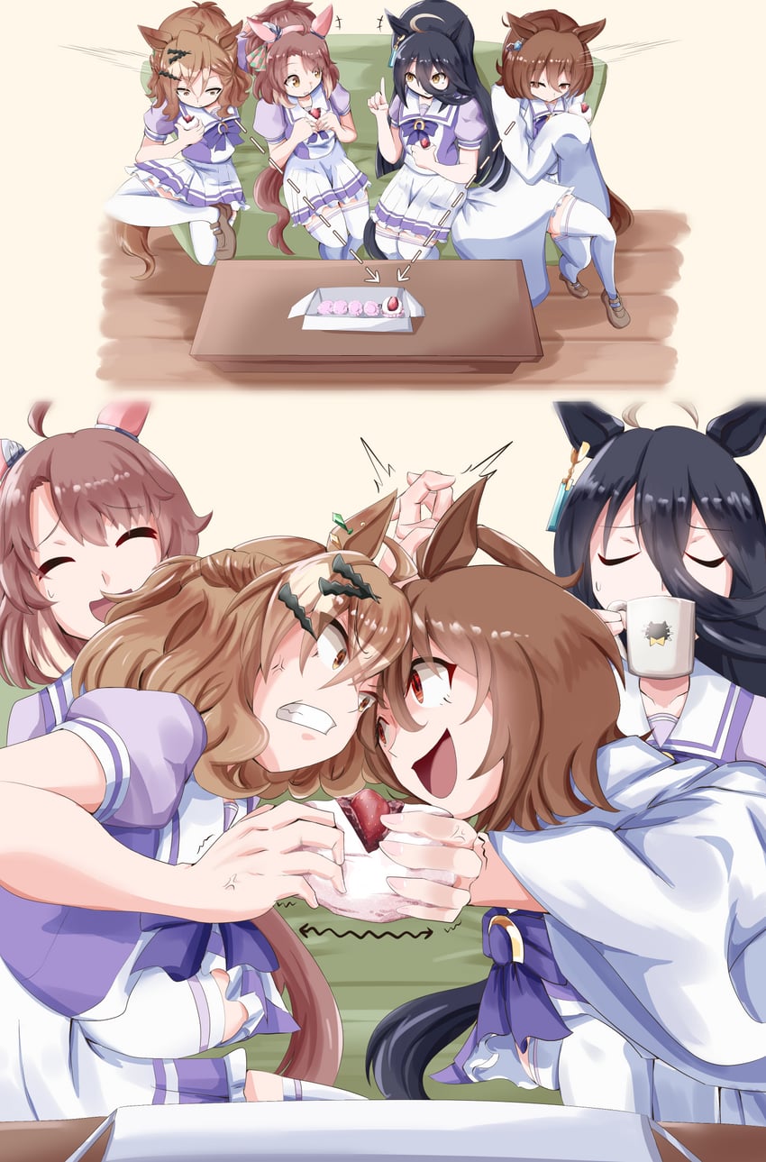 agnes tachyon, manhattan cafe, jungle pocket, and dantsu flame (umamusume) drawn by 01_leesuke