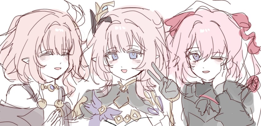 elysia, cyrene, inoue marina, yanning, and falkenhayn mercenary leader (honkai and 4 more) drawn by ko_(assd_009)