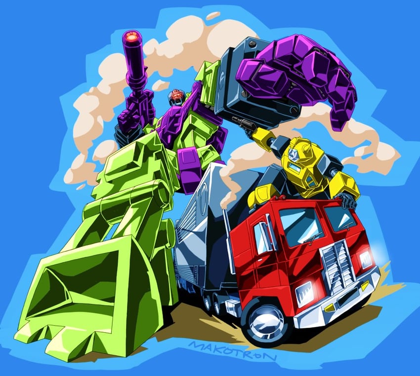 optimus prime, bumblebee, and devastator (transformers and 1 more) drawn by makoto_ono