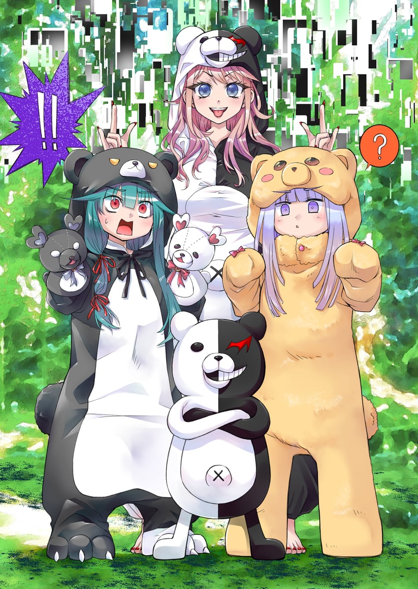 enoshima junko, monokuma, aurora sya lis kaymin, and yuna (danganronpa and 3 more) drawn by keke_(user_zech7732)