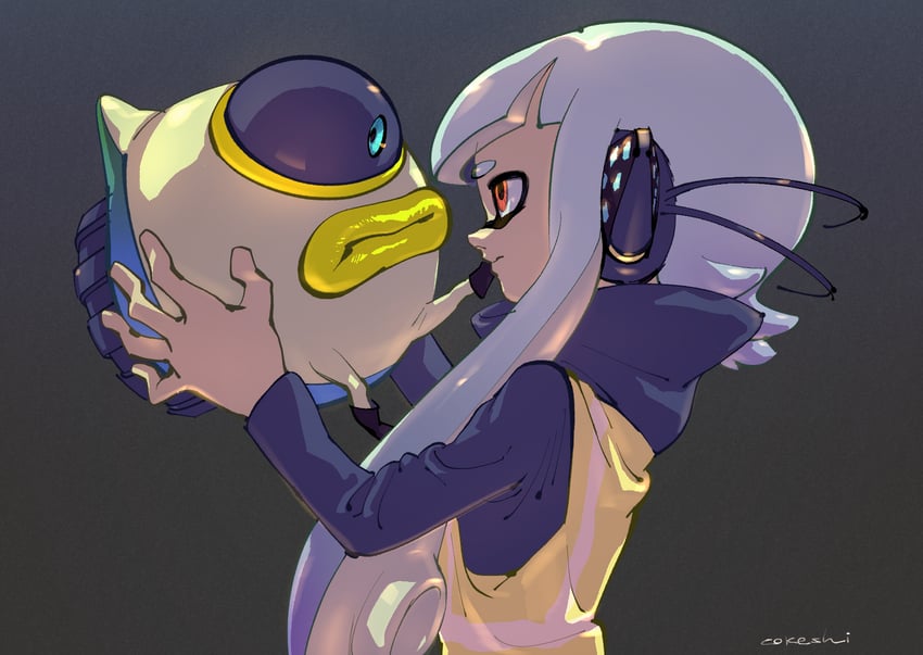 agent 3 and octoball (splatoon) drawn by cokeshi