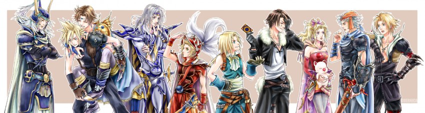 cloud strife, terra branford, moogle, squall leonhart, zidane tribal, and 8 more (final fantasy and 11 more) drawn by guernica