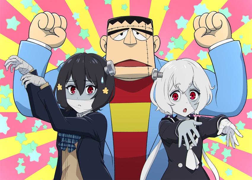 konno junko, mizuno ai, and franken (zombie land saga and 1 more) drawn by ueyama_michirou