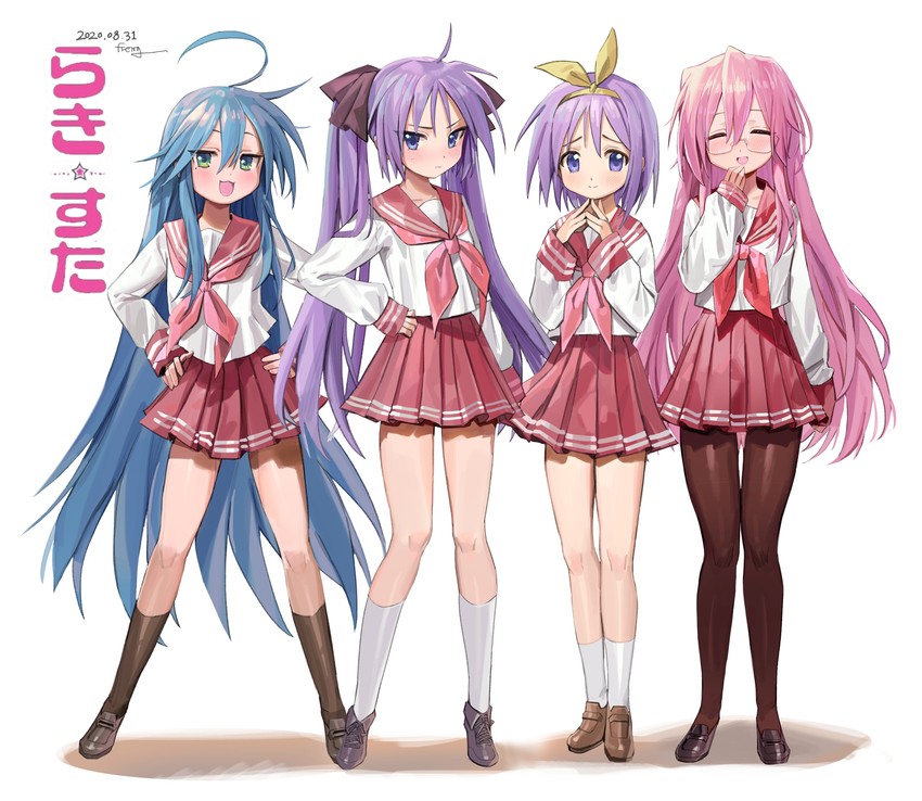 hiiragi kagami, izumi konata, hiiragi tsukasa, and takara miyuki (lucky star) drawn by freng