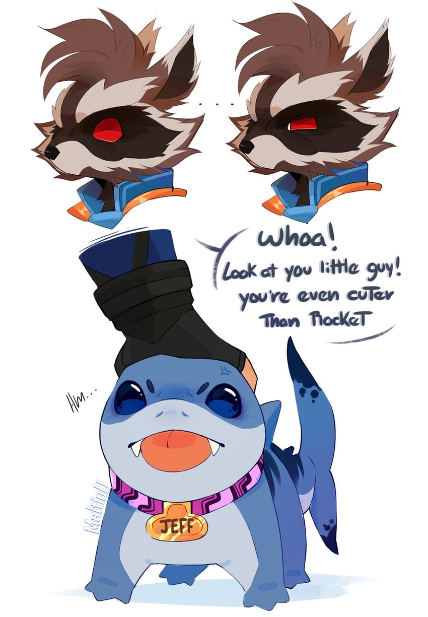 rocket raccoon and jeff the land shark (marvel and 1 more) drawn by maltiuu