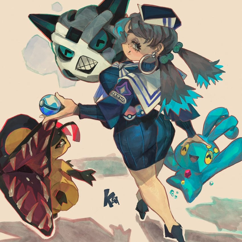 mawile, manaphy, glalie, and garlic (original and 1 more) drawn by keziedra