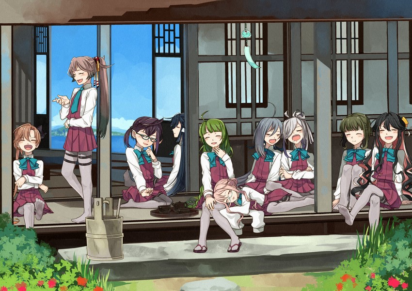 naganami, akigumo, kiyoshimo, makigumo, yuugumo, and 5 more (kantai collection) drawn by kanmiya_shinobu