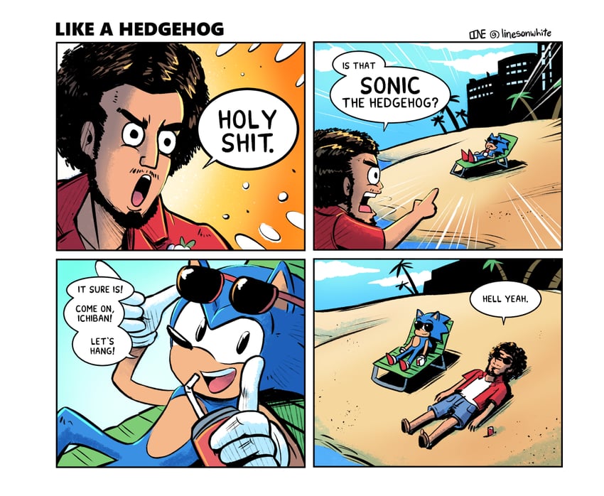 sonic the hedgehog and kasuga ichiban (sonic and 3 more) drawn by linesonwhite