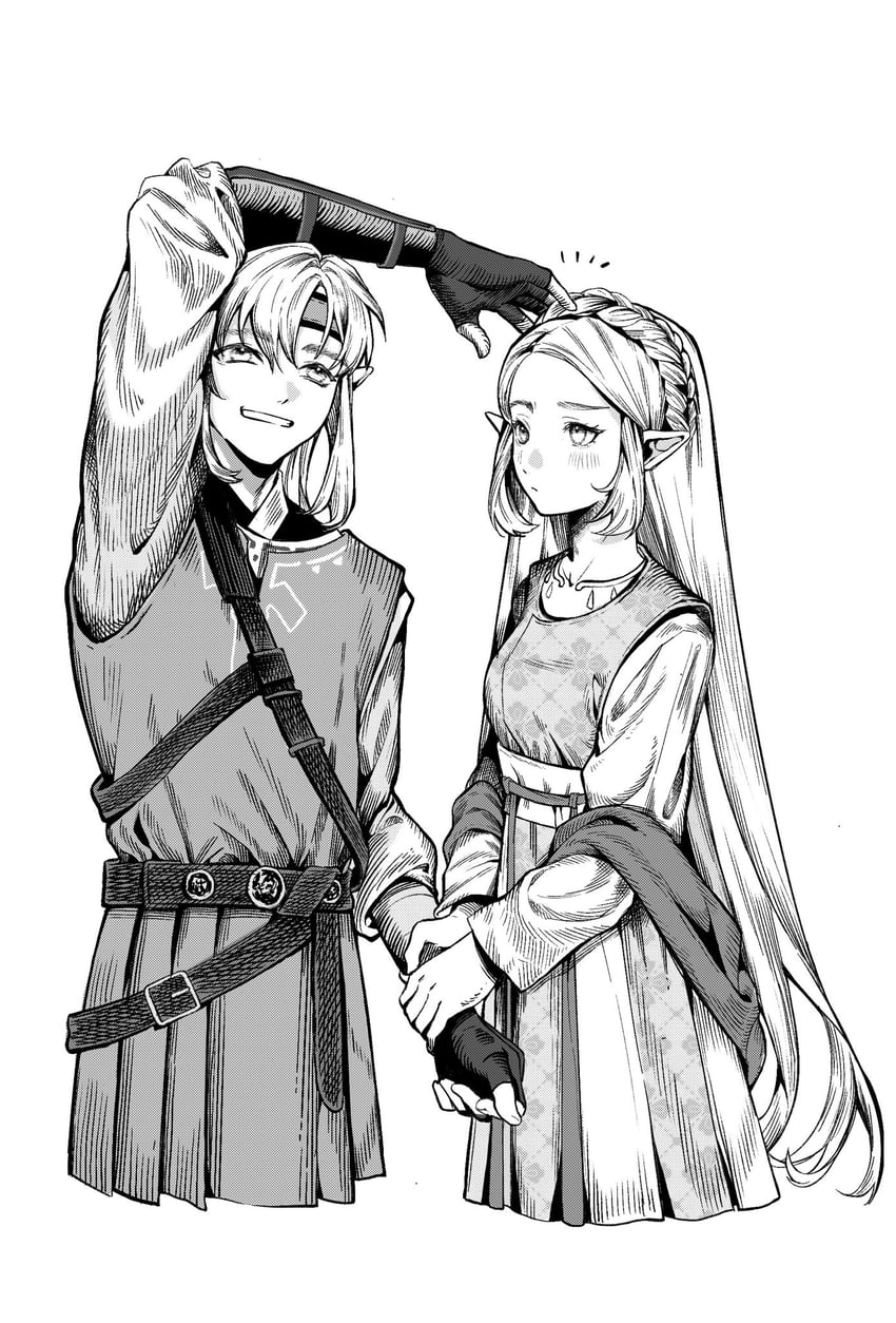 link and princess zelda (the legend of zelda and 1 more) drawn by jiuminene