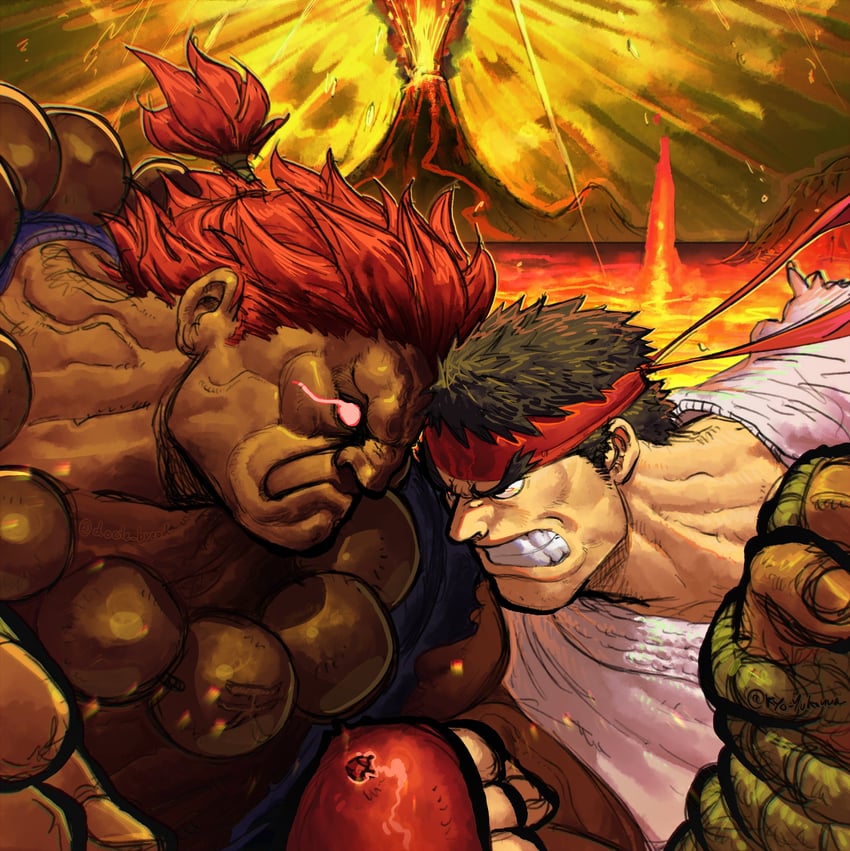 ryu and akuma (street fighter and 1 more) drawn by groovy_(docilebread) and kyo_yukanna