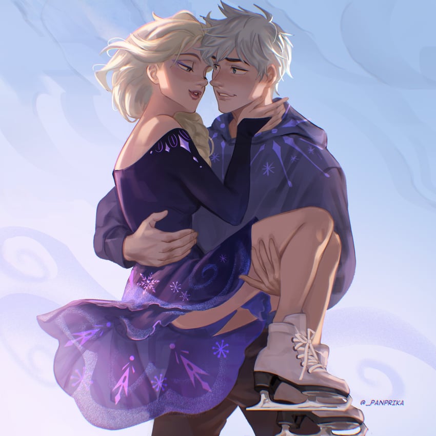 elsa and jack frost (frozen and 1 more) drawn by panprika11