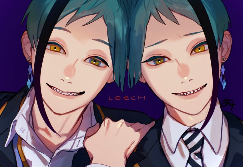 floyd leech and jade leech (twisted wonderland) drawn by ake_karashi