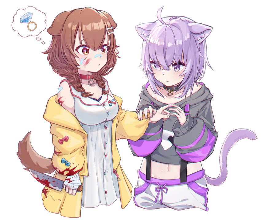 nekomata okayu and inugami korone (hololive) drawn by lajiang