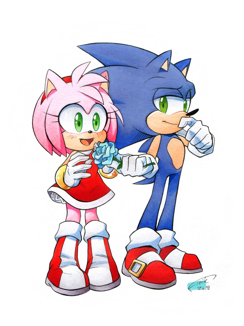 sonic the hedgehog and amy rose (sonic) drawn by finik