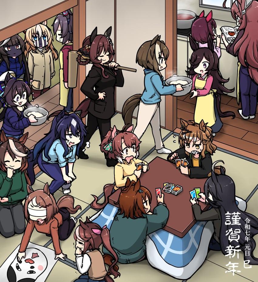 agnes tachyon, manhattan cafe, rice shower, tokai teio, symboli rudolf, and 12 more (umamusume) drawn by hamu_koutarou