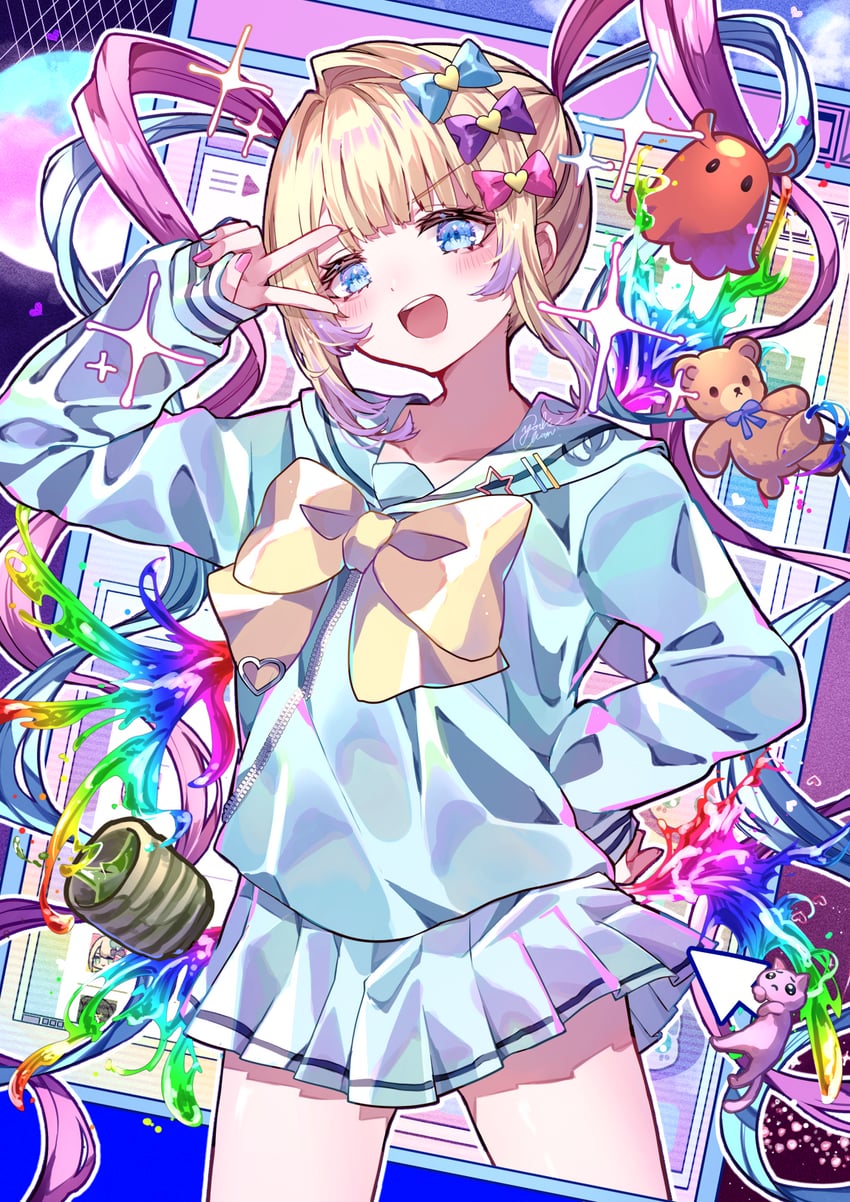 chouzetsusaikawa tenshi-chan and pien cat (needy girl overdose) drawn by yoake_(yoakey)