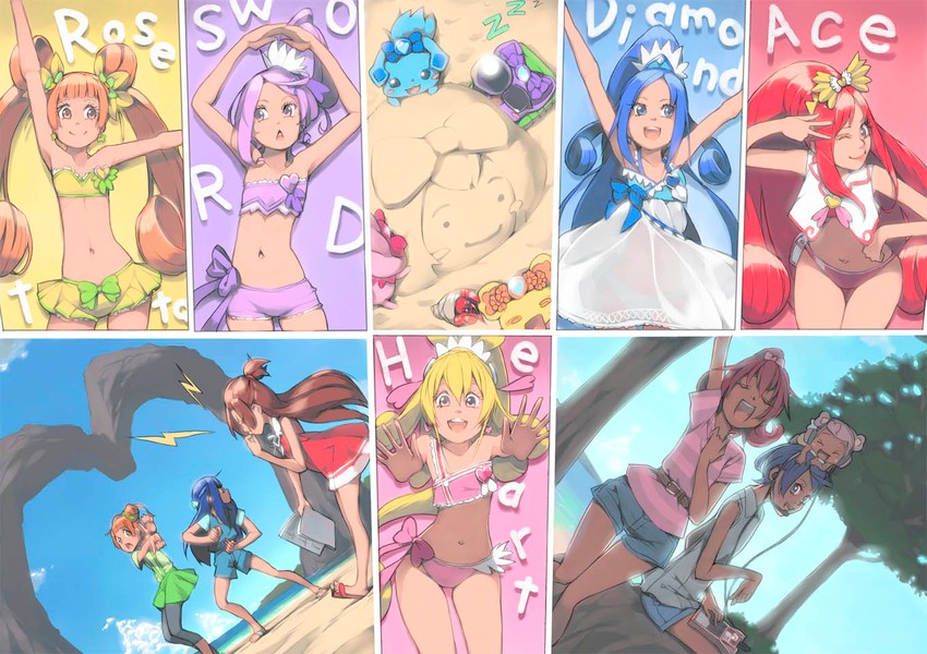 hishikawa rikka, aida mana, kenzaki makoto, yotsuba alice, cure heart, and 10 more (precure and 1 more) drawn by akinbo_(hyouka_fuyou)