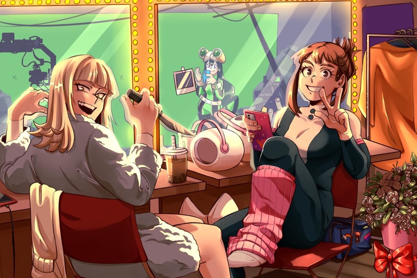 uraraka ochaco, toga himiko, and asui tsuyu (boku no hero academia) drawn by mica_(c_killjoy)