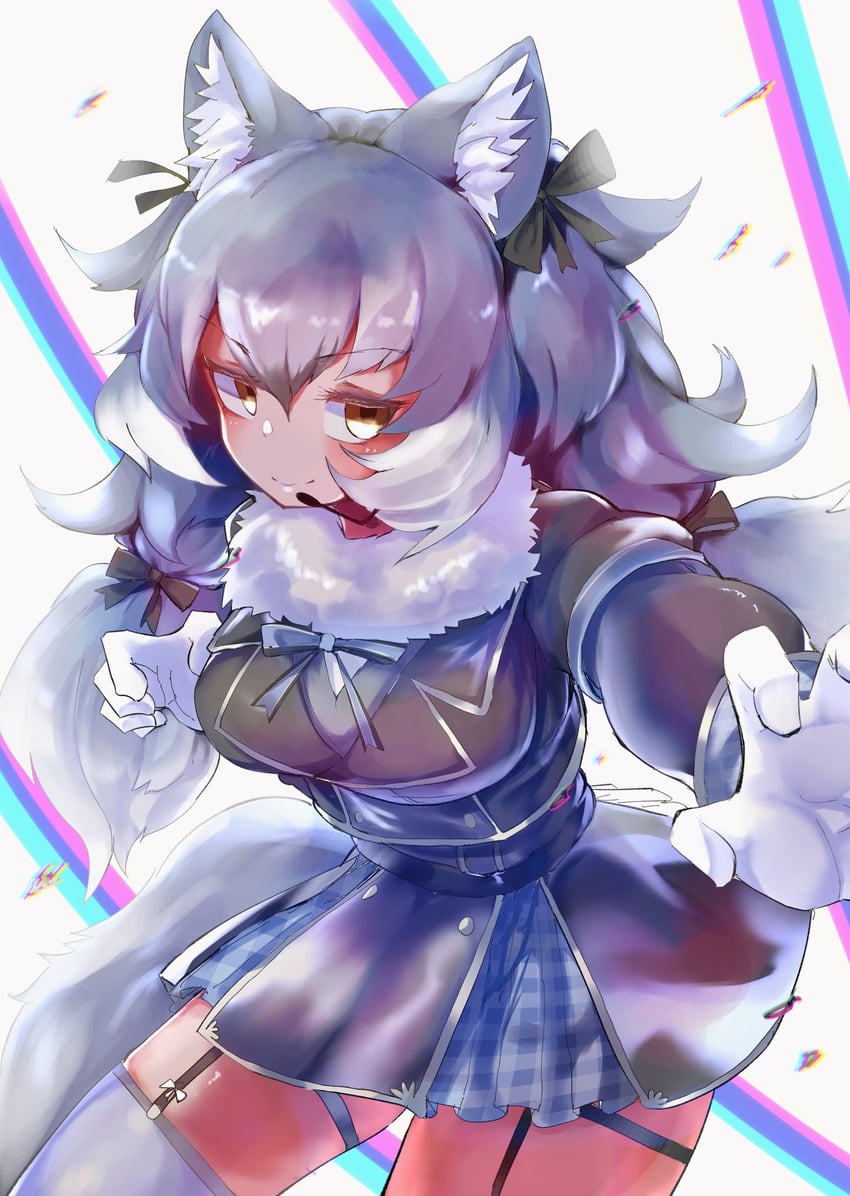 dire wolf (kemono friends and 1 more) drawn by 100maru