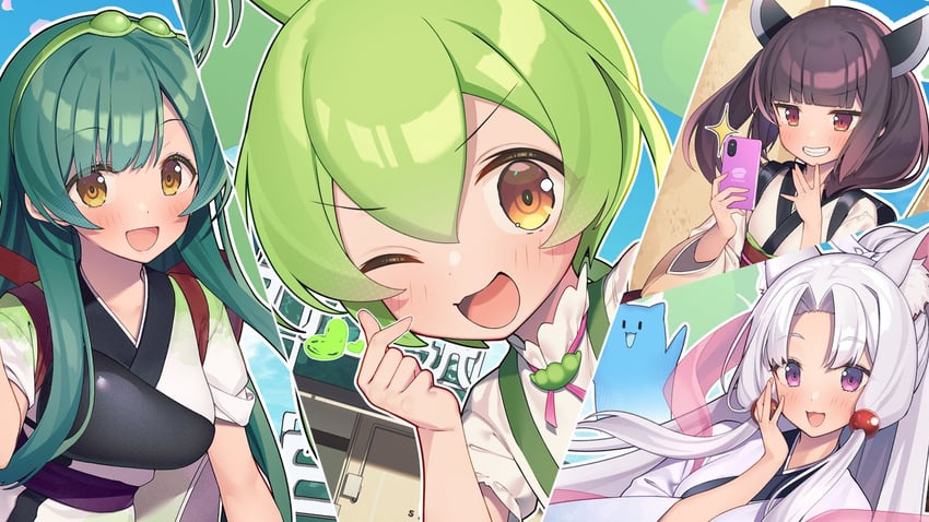 touhoku kiritan, zundamon, touhoku zunko, and touhoku itako (voiceroid and 1 more) drawn by partner_(kprtnr)