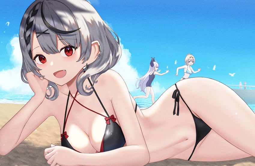 sakamata chloe, la+ darknesss, and kazama iroha (hololive) drawn by ecli_xx