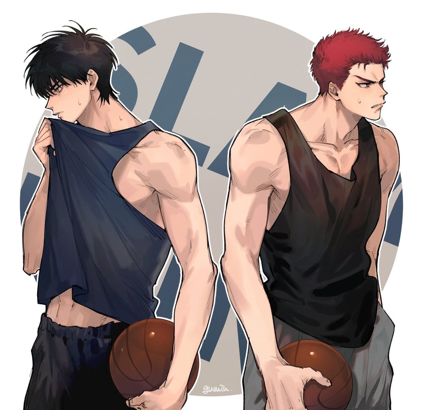 sakuragi hanamichi and rukawa kaede (slam dunk) drawn by gmn_all