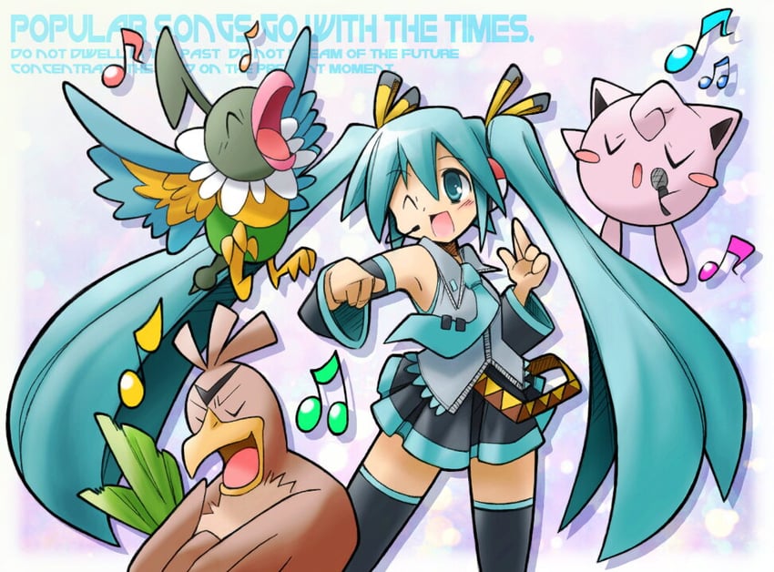 hatsune miku, jigglypuff, farfetch'd, and chatot (pokemon and 1 more) drawn by rascal_(feuille)