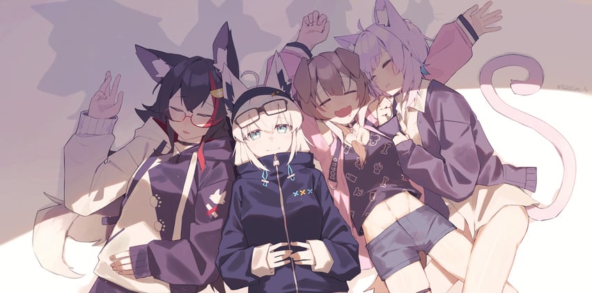 shirakami fubuki, nekomata okayu, ookami mio, and inugami korone (hololive) drawn by westlee_ar