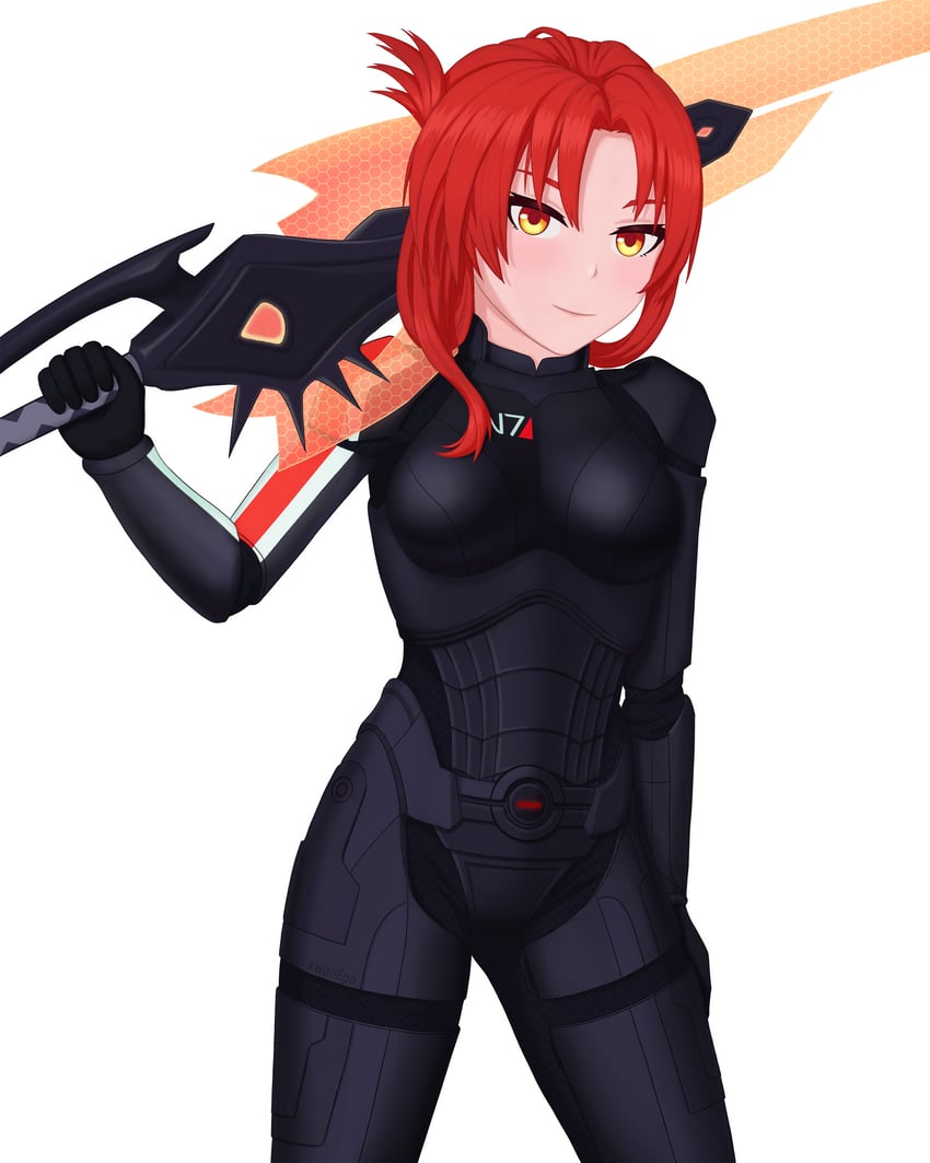 murata himeko and commander shepard (honkai and 3 more) drawn by kwaiiego