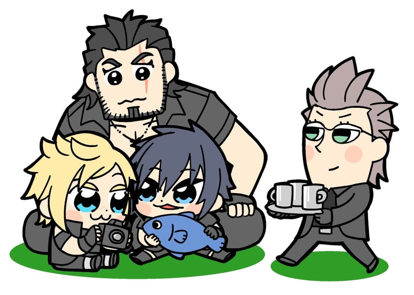 noctis lucis caelum, gladiolus amicitia, prompto argentum, and ignis scientia (final fantasy and 1 more) drawn by bkub