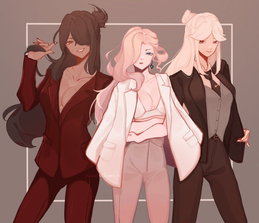 ningguang, beidou, and signora (genshin impact) drawn by hautecleare