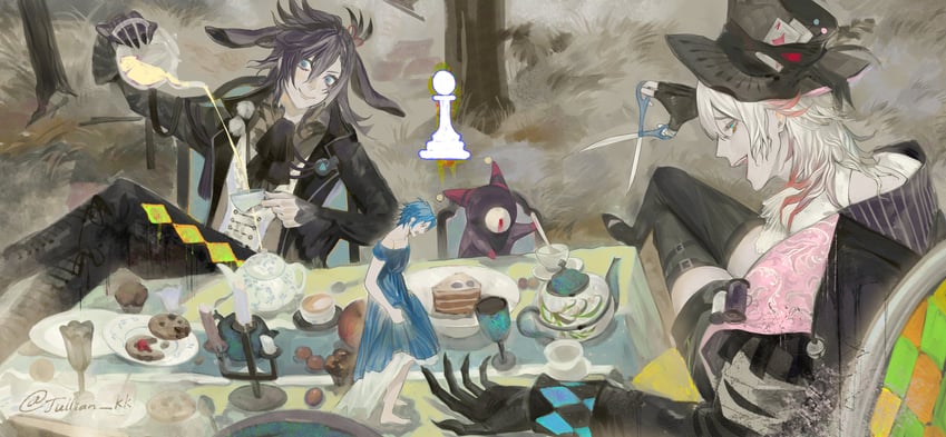 alice, gavis bettel, regis altare, mad hatter, banzoin hakka, and 2 more (holostars and 2 more) drawn by jullian_kk