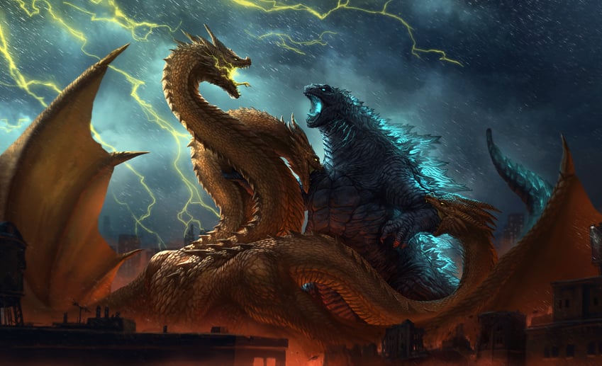 godzilla and king ghidorah (godzilla and 2 more) drawn by plutus