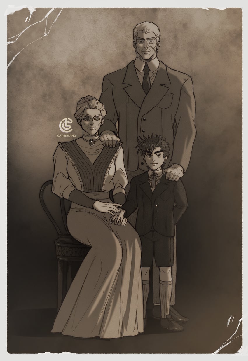 joseph joestar, erina pendleton, and robert e. o. speedwagon (jojo no kimyou na bouken and 1 more) drawn by catneylang