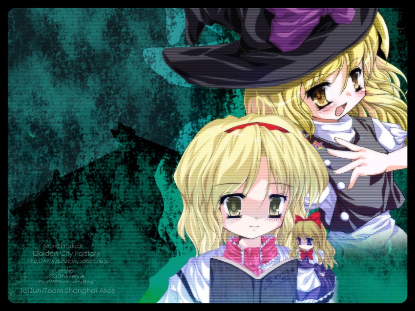 kirisame marisa, alice margatroid, and shanghai doll (touhou) drawn by akahito