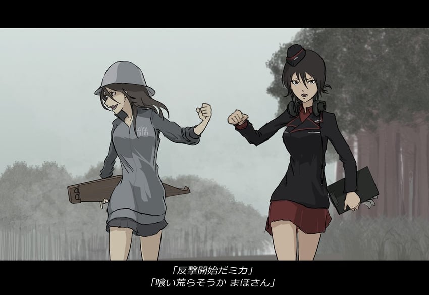 nishizumi maho and mika (girls und panzer) drawn by run_the_9tails