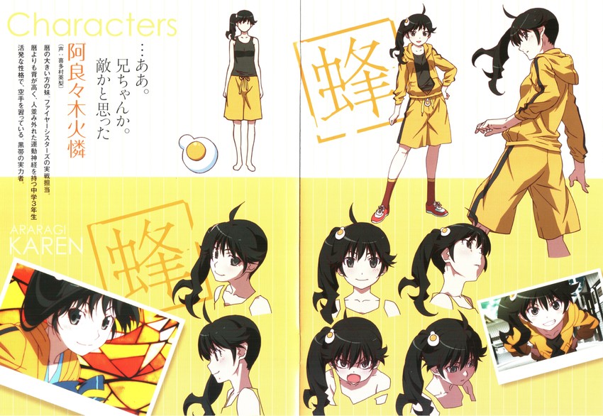 araragi karen (monogatari and 2 more) drawn by watanabe_akio