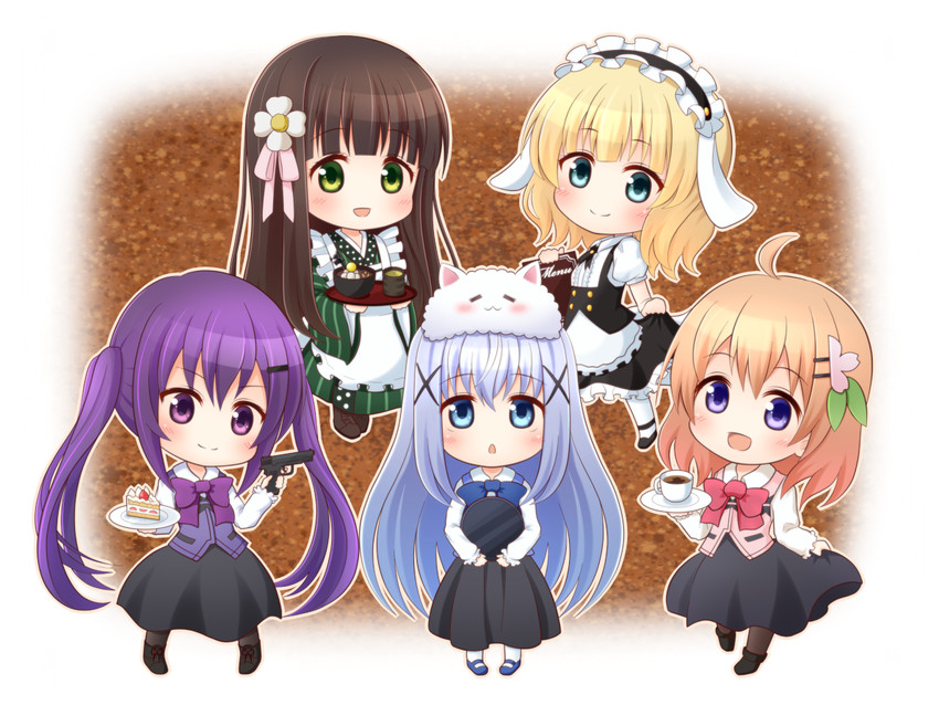 kafuu chino, hoto cocoa, kirima syaro, tedeza rize, and ujimatsu chiya (gochuumon wa usagi desu ka?) drawn by konatsu_hisagi