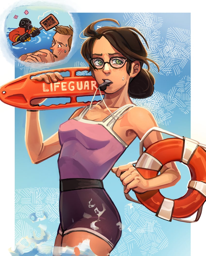 pyro, red pyro, scout, and miss pauling (team fortress 2) drawn by heavylovertf2