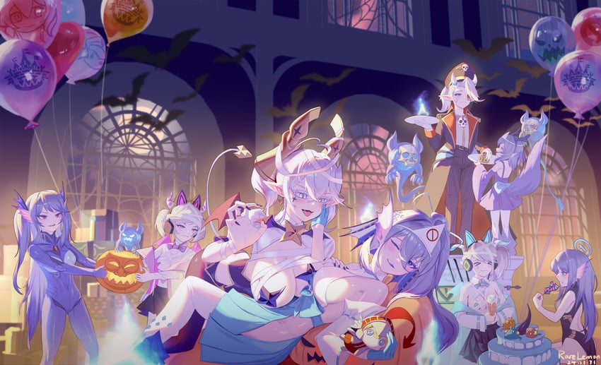 kisaki, momoi, midori, lovely labrynth of the silver castle, laundry dragonmaid, and 15 more (blue archive and 6 more) drawn by rare_lemon