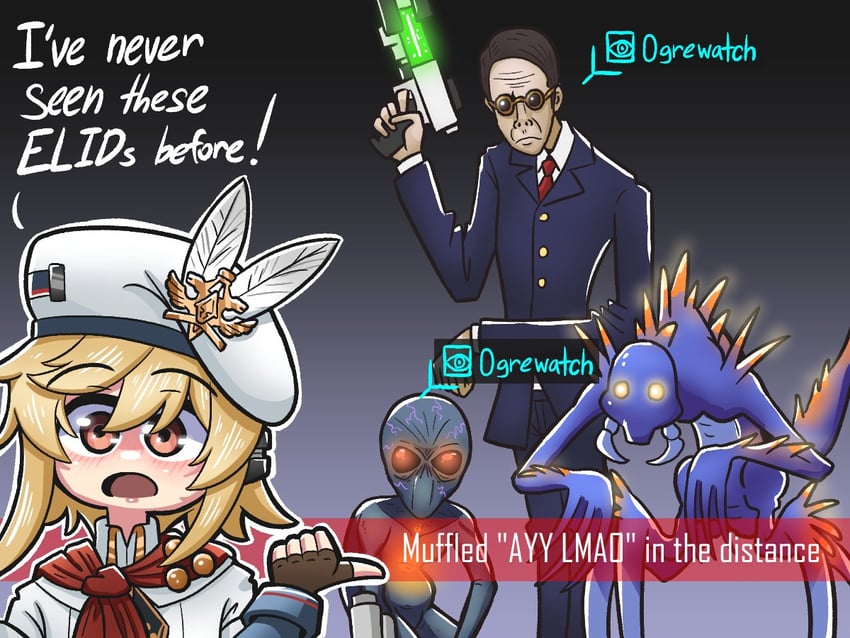 nagant revolver, nagant, chryssalid, sectoid, and thin man (girls' frontline and 2 more) drawn by serjatronic