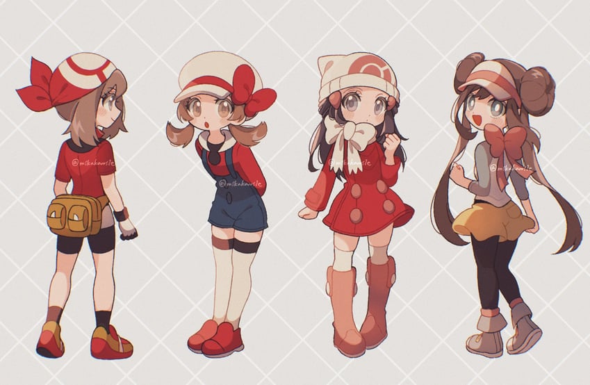 dawn, may, rosa, and lyra (pokemon and 4 more) drawn by mikakami1e