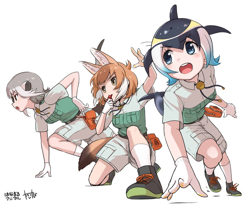 dhole, common dolphin, and meerkat (kemono friends and 1 more) drawn by takebi