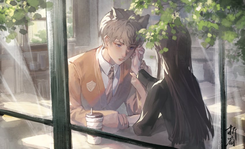 protagonist and xavier (love and deepspace) drawn by zheshanshan