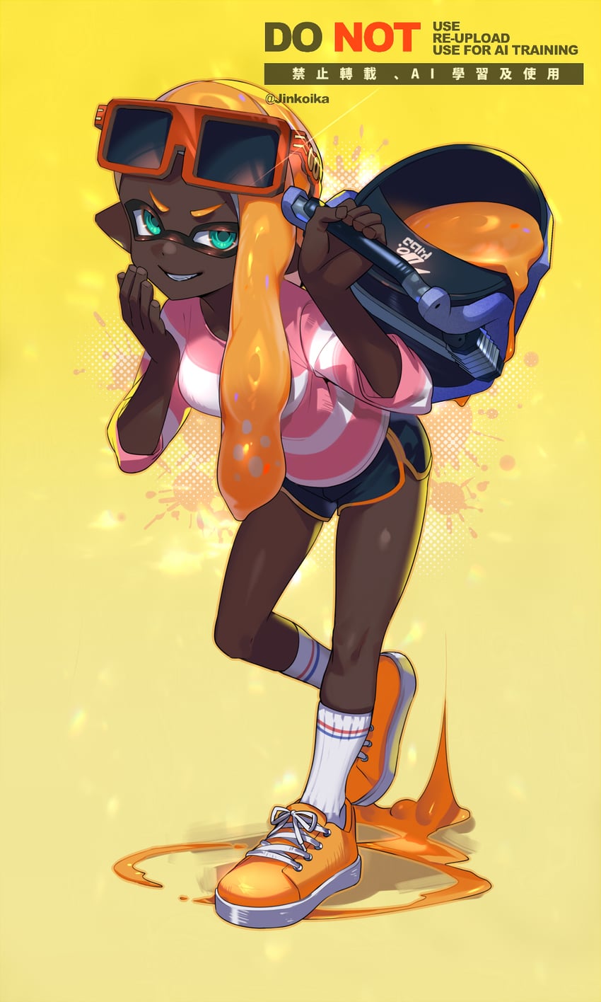 inkling player character and inkling girl (splatoon) drawn by jinkoika