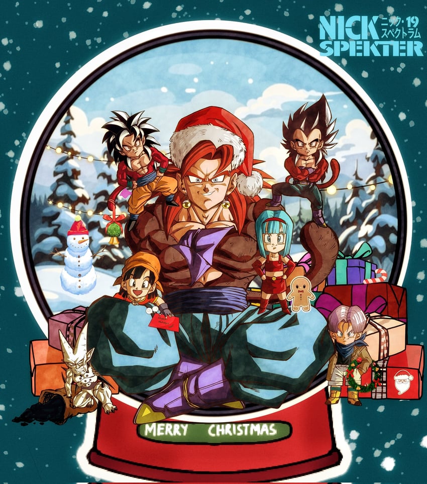 son goku, vegeta, trunks, pan, vegetto, and 2 more (dragon ball and 1 more) drawn by nickelespektro