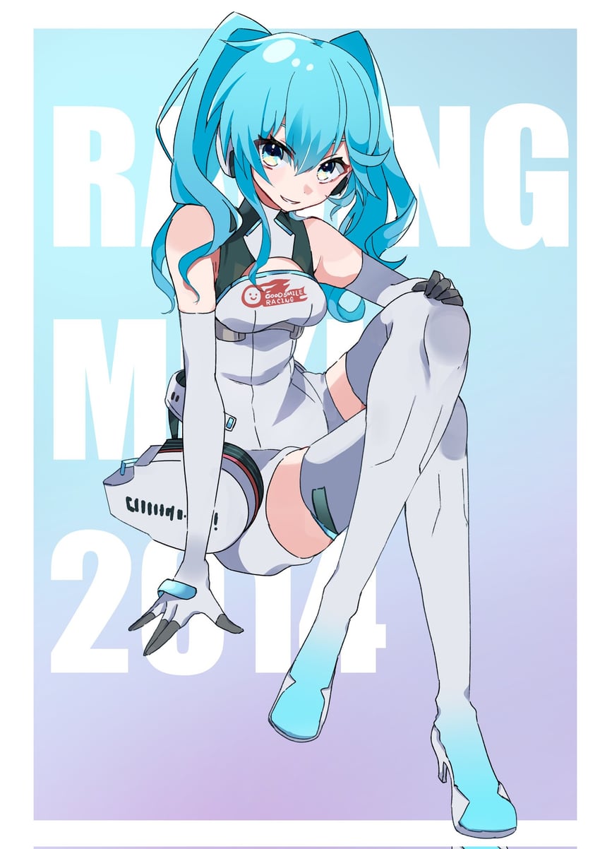 hatsune miku and racing miku (vocaloid and 1 more) drawn by kusunokimizuha