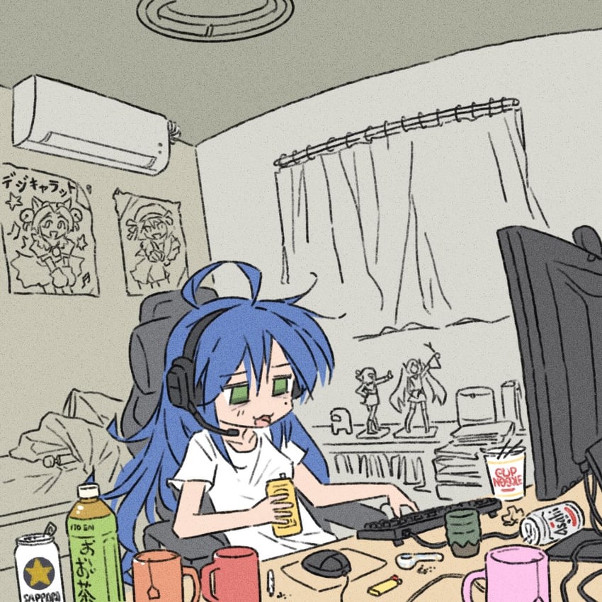 hatsune miku, suzumiya haruhi, izumi konata, crewmate, and dejiko (vocaloid and 4 more) drawn by truffleduster