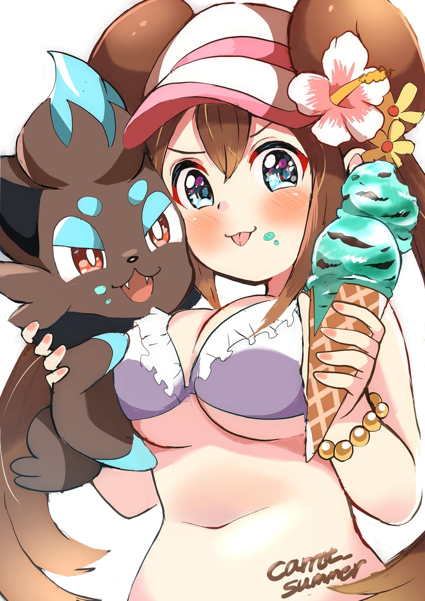 rosa and zorua (pokemon and 1 more) drawn by carrot_summer